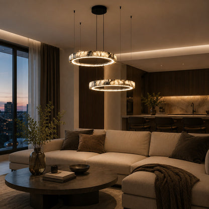 Multi-Ring Marble Chandelier Adjustable LED Hanging