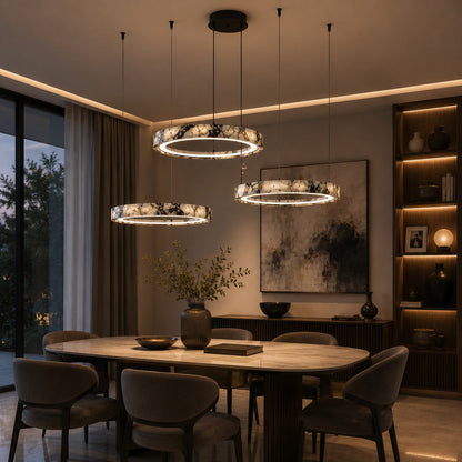 Multi-Ring Marble Chandelier Adjustable LED Hanging