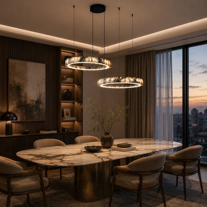 Multi-Ring Marble Chandelier Adjustable LED Hanging