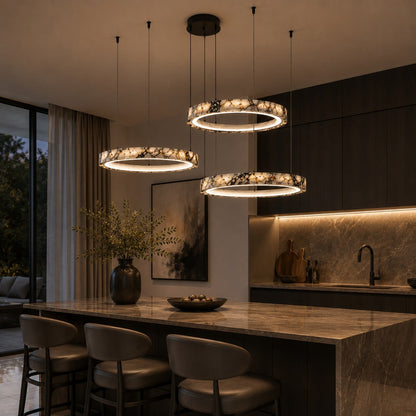 Multi-Ring Marble Chandelier Adjustable LED Hanging
