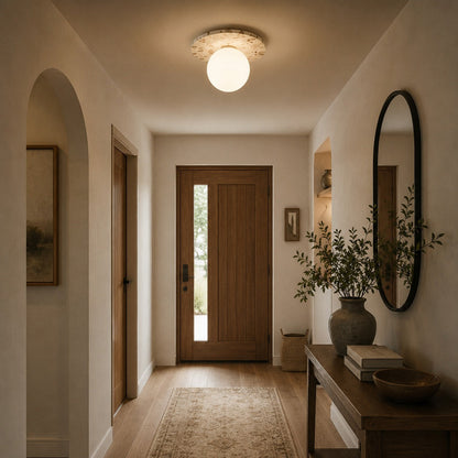 Terrazzo Ceiling Light Spherical Glass Shade Copper Accent LED Flush Mount