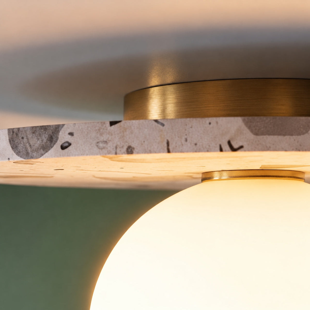 Terrazzo Ceiling Light Spherical Glass Shade Copper Accent LED Flush Mount