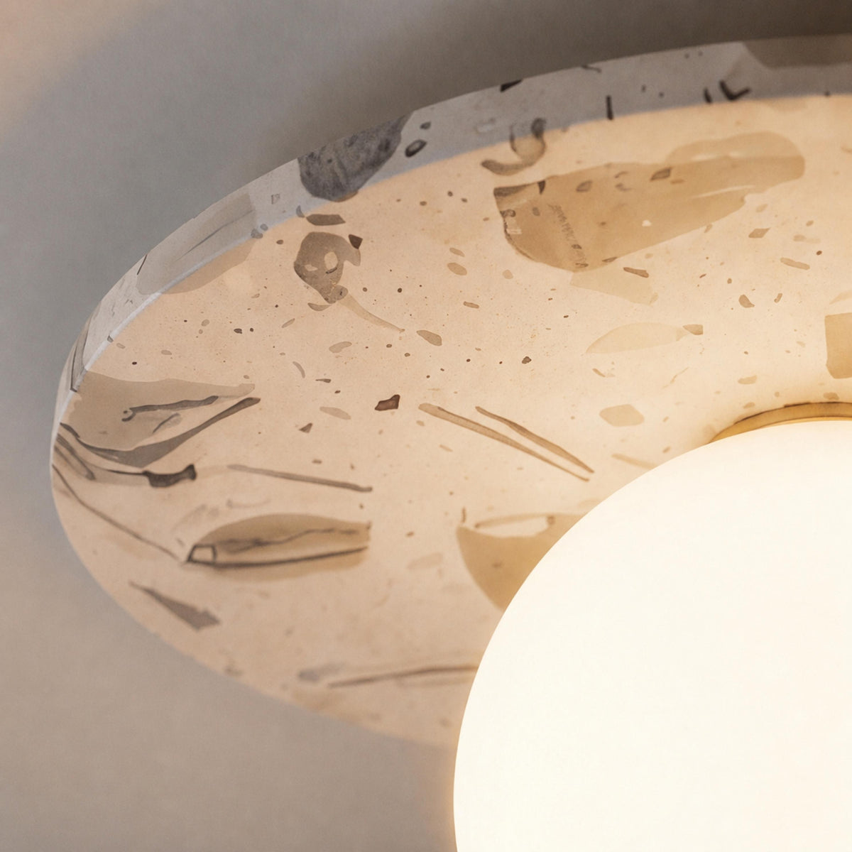 Terrazzo Ceiling Light Spherical Glass Shade Copper Accent LED Flush Mount