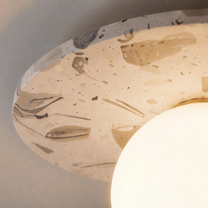 Terrazzo Ceiling Light Spherical Glass Shade Copper Accent LED Flush Mount
