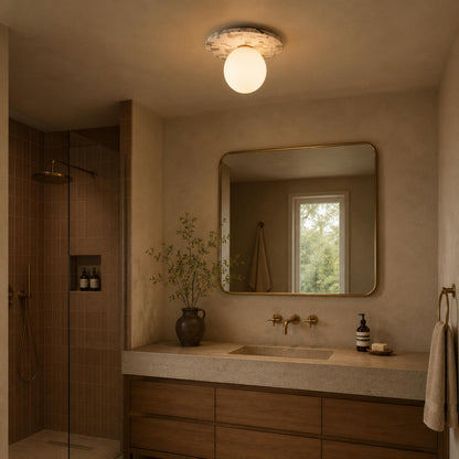 Terrazzo Ceiling Light Spherical Glass Shade Copper Accent LED Flush Mount