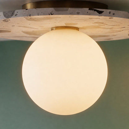 Terrazzo Ceiling Light Spherical Glass Shade Copper Accent LED Flush Mount