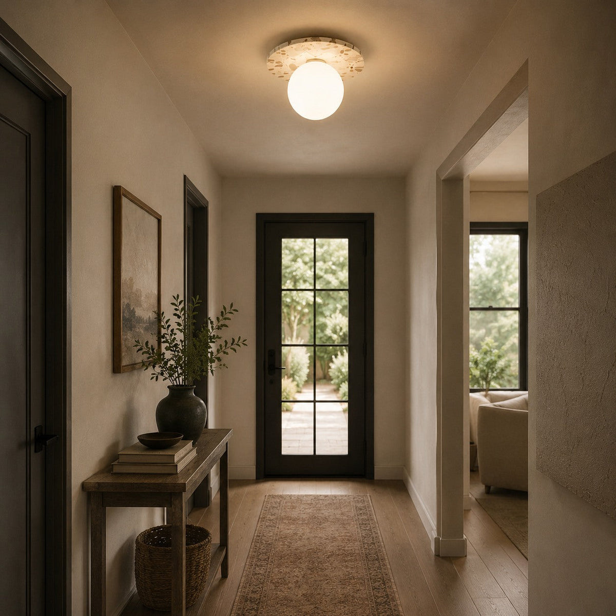 Terrazzo Ceiling Light Spherical Glass Shade Copper Accent LED Flush Mount