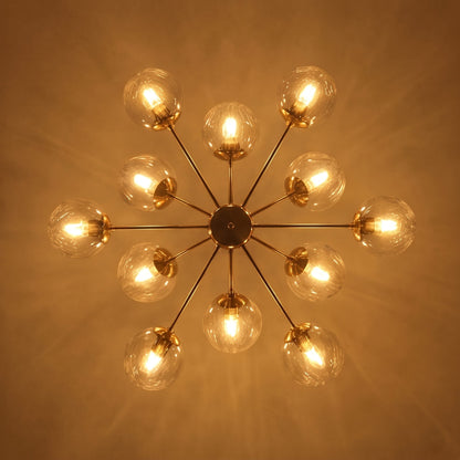 Mid-Century Tiered Sputnik Chandelier Brass 12 Glass Globe
