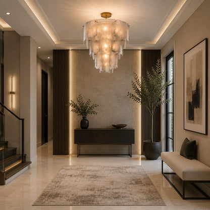 Tiered Glass Chandelier Adjustable Hanging LED Fixture