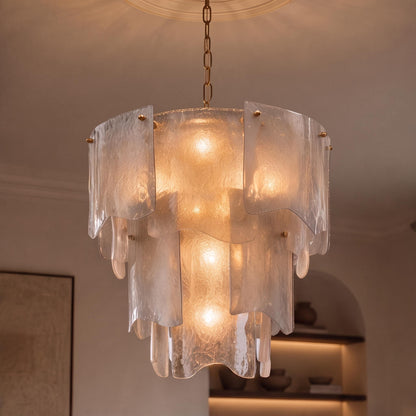 Tiered Glass Chandelier Adjustable Hanging LED Fixture