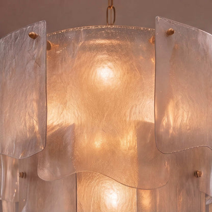 Tiered Glass Chandelier Adjustable Hanging LED Fixture