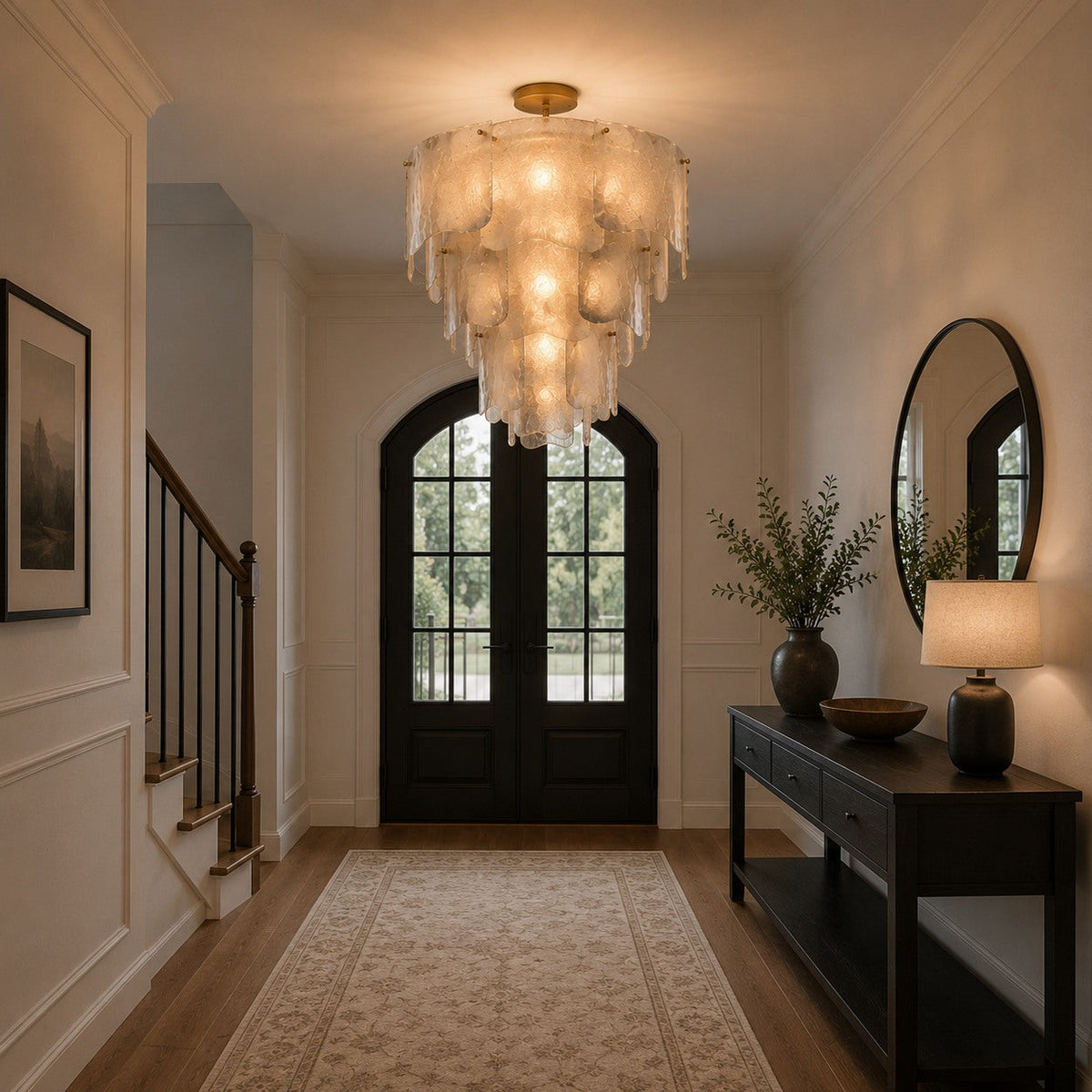Tiered Glass Chandelier Adjustable Hanging LED Fixture