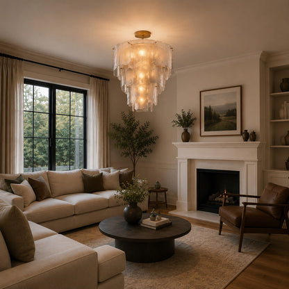 Tiered Glass Chandelier Adjustable Hanging LED Fixture