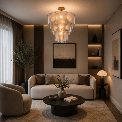Tiered Glass Chandelier Adjustable Hanging LED Fixture