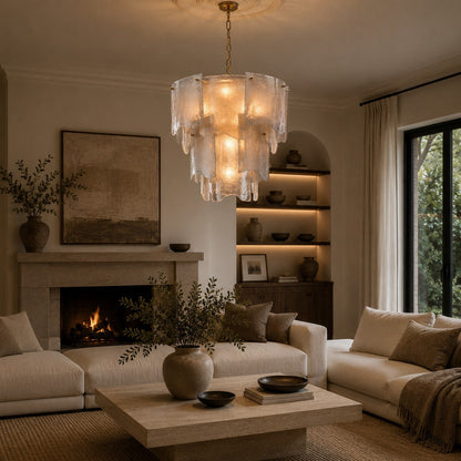 Tiered Glass Chandelier Adjustable Hanging LED Fixture