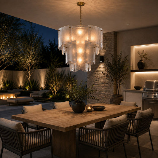 Tiered Glass Chandelier Adjustable Hanging LED Fixture