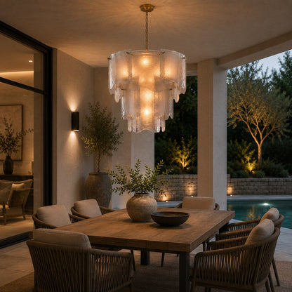 Tiered Glass Chandelier Adjustable Hanging LED Fixture