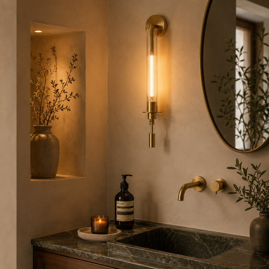 Copper Frame Wall Light Clear Glass Shade LED Accent