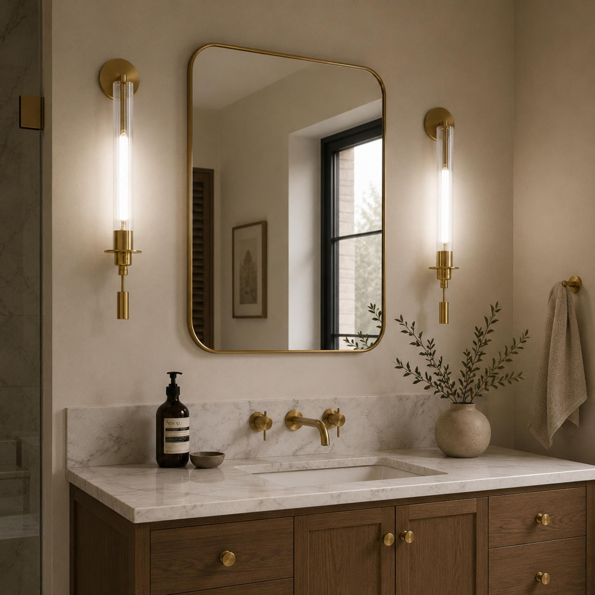 Copper Frame Wall Light Clear Glass Shade LED Accent