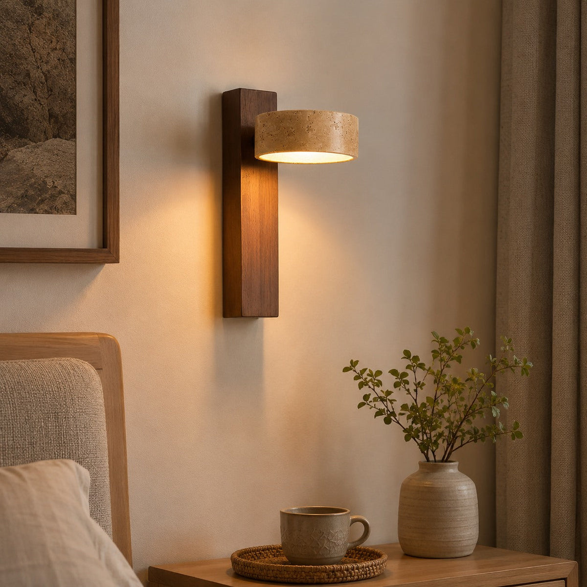 Yellow Travertine Wall Light Wood Wall Mounted LED