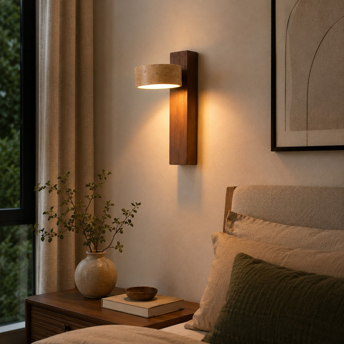 Yellow Travertine Wall Light Wood Wall Mounted LED