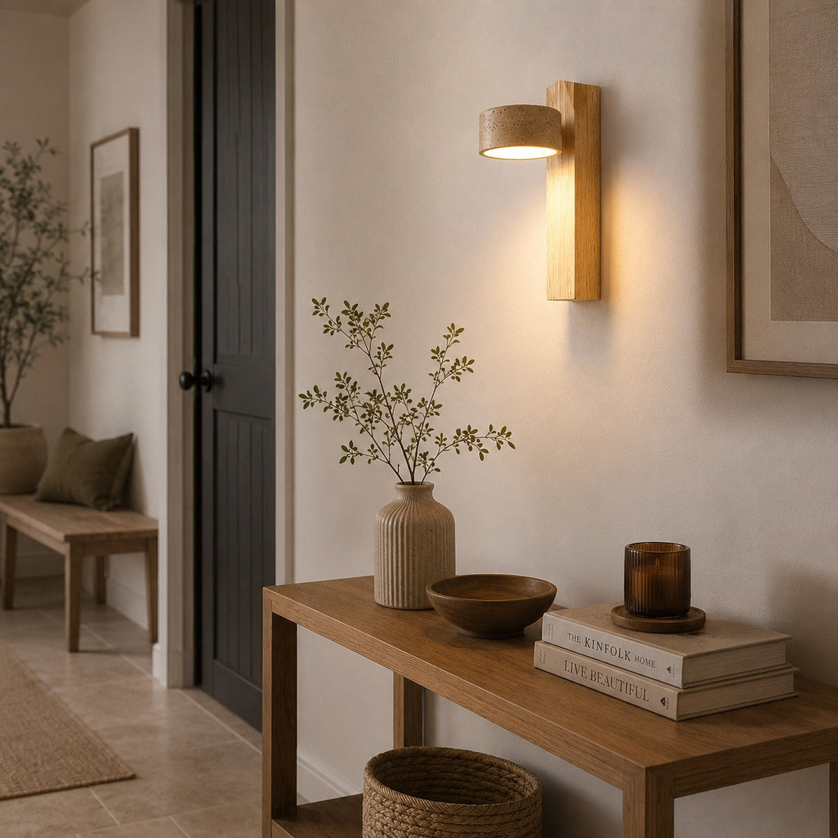 Yellow Travertine Wall Light Wood Wall Mounted LED