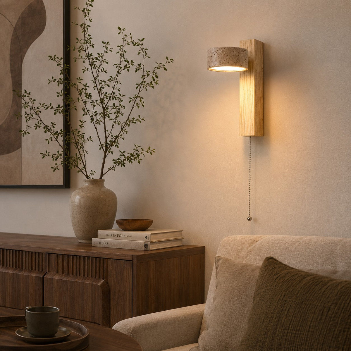 Yellow Travertine Wall Light Wood Wall Mounted LED