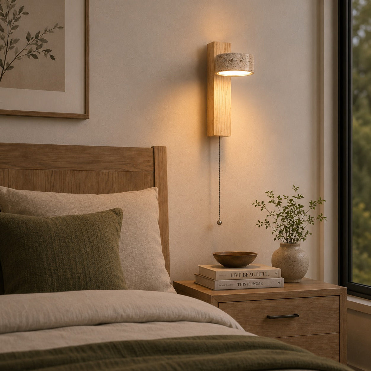 Yellow Travertine Wall Light Wood Wall Mounted LED