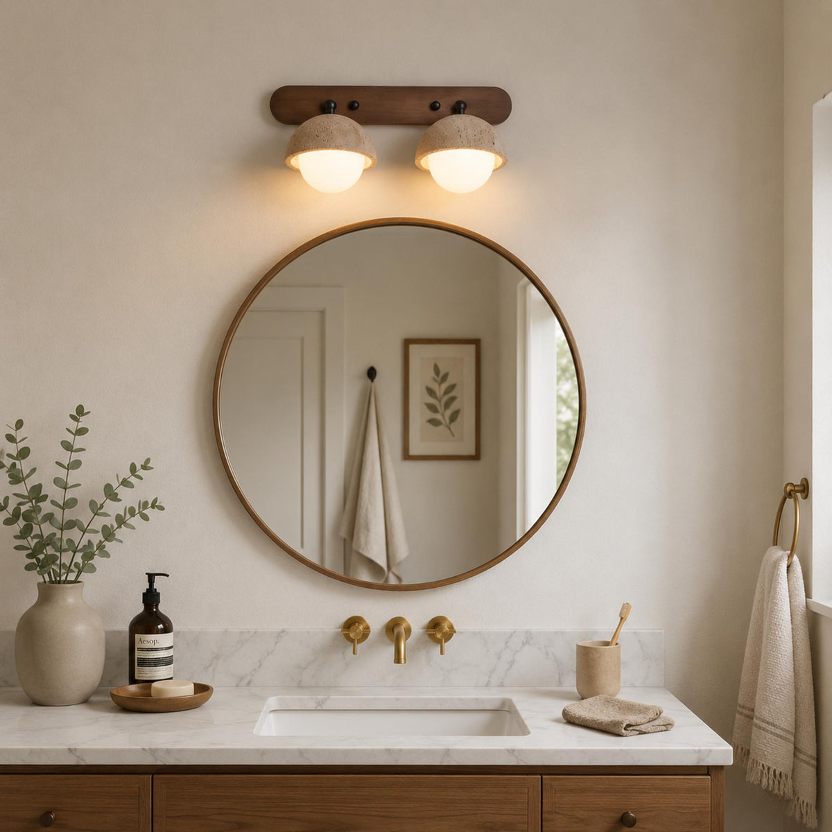 Travertine Pull Chain Wall Sconce