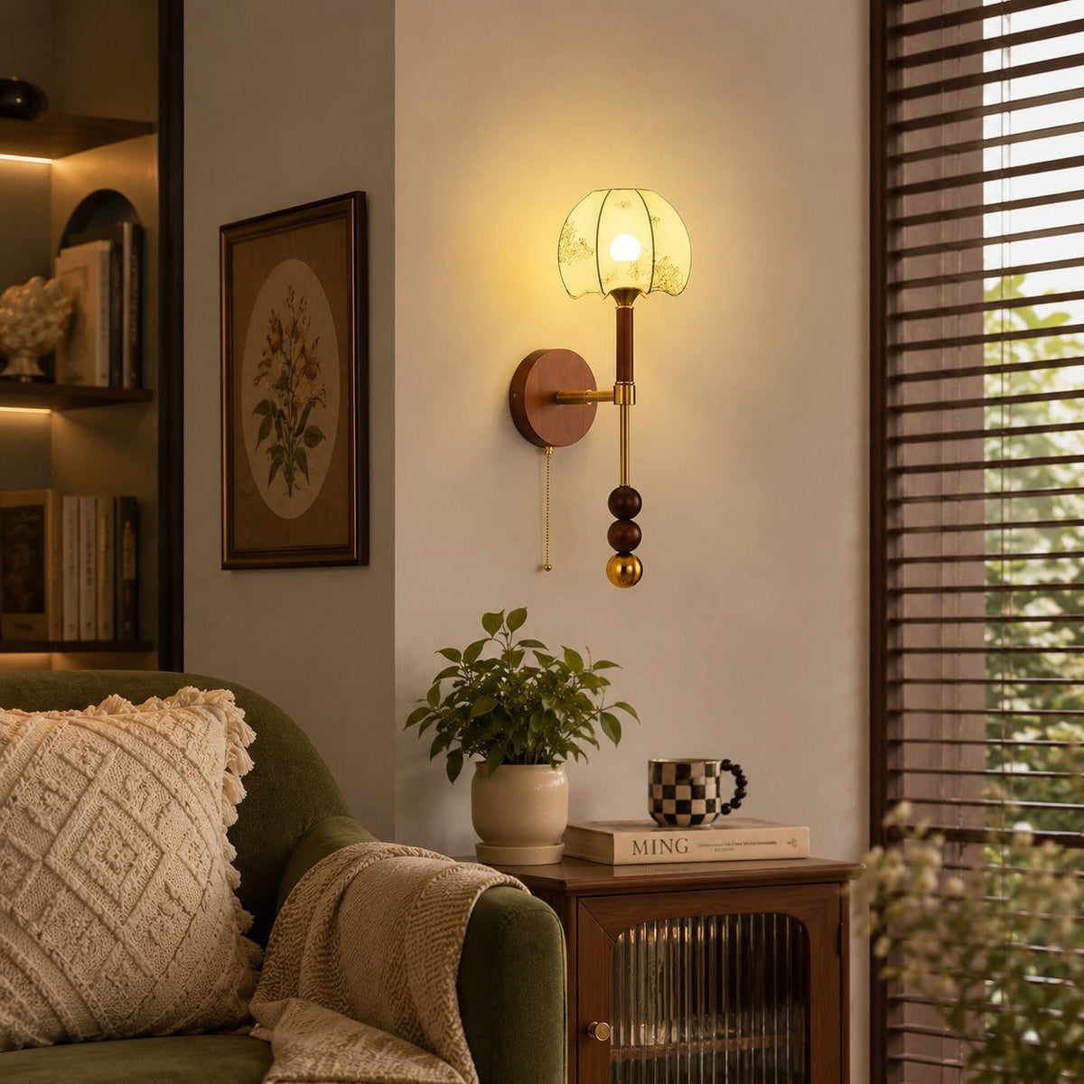 Wood & Glass Shade Wall Sconce Wall Mounted LED