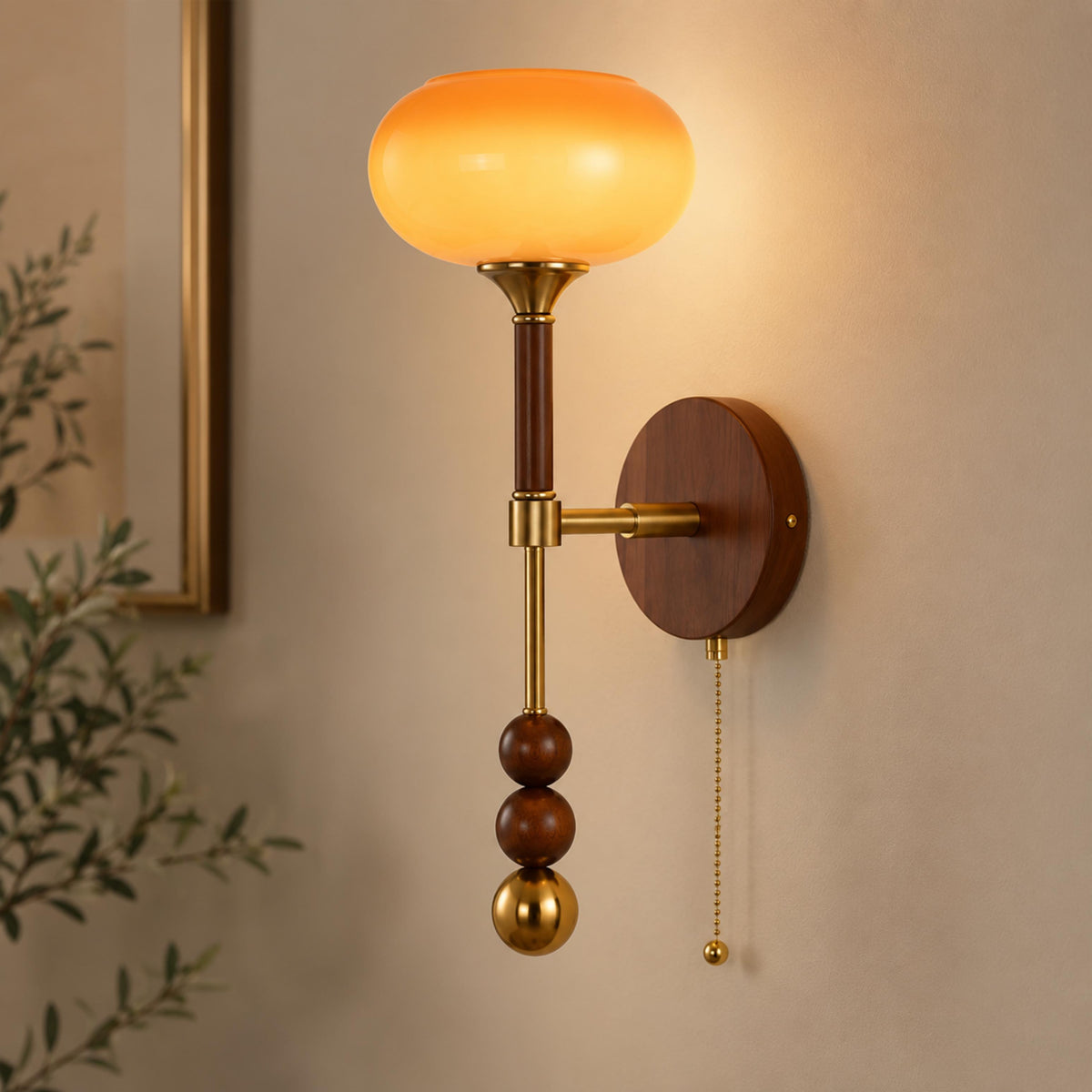 Wood & Glass Shade Wall Sconce Wall Mounted LED