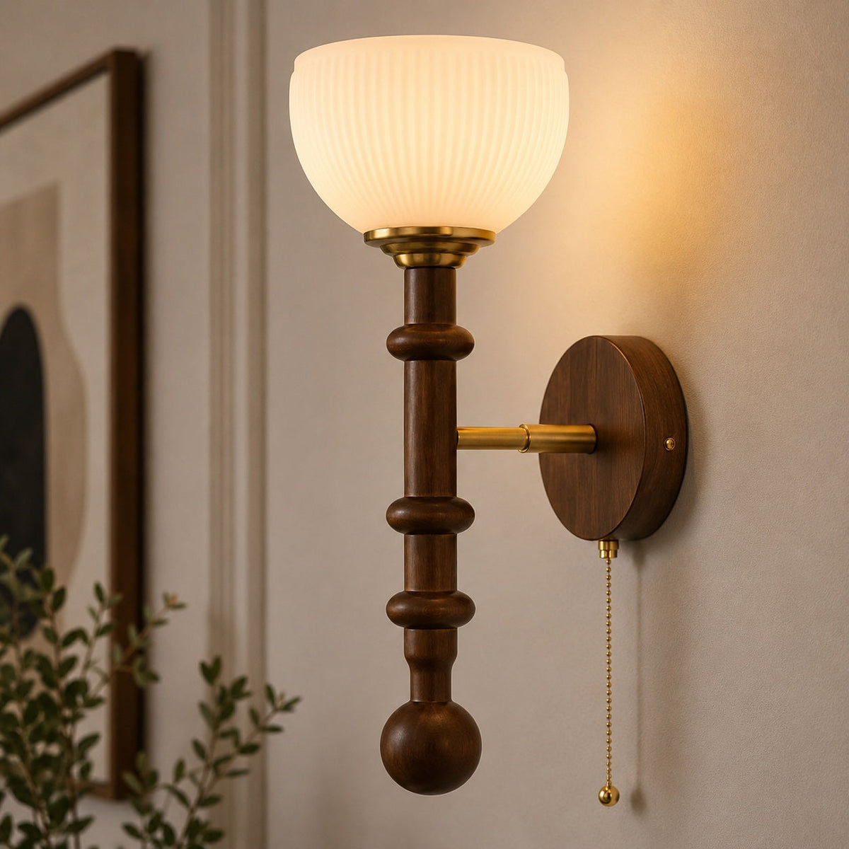 Wood & Glass Shade Wall Sconce Wall Mounted LED