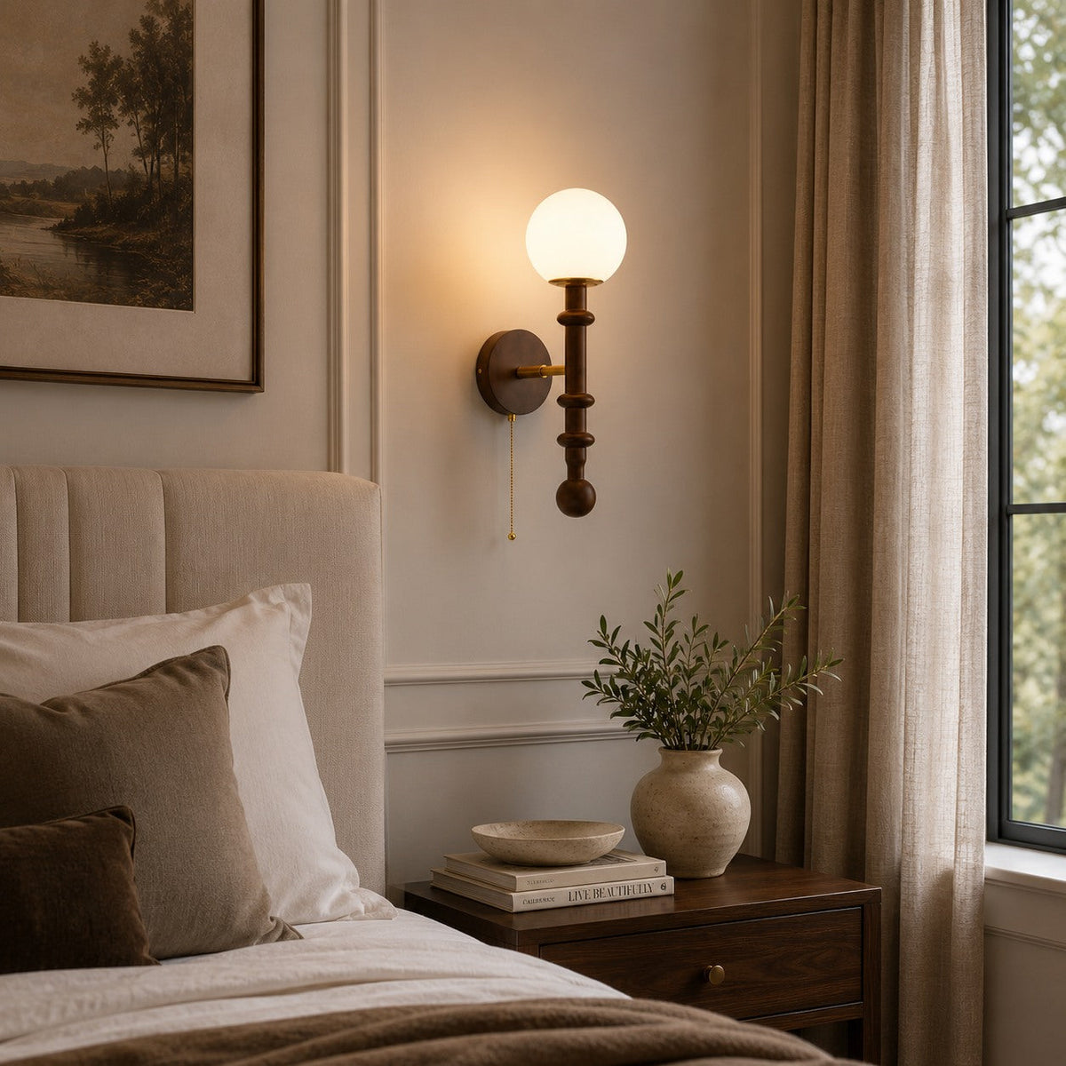 Wood & Glass Shade Wall Sconce Wall Mounted LED