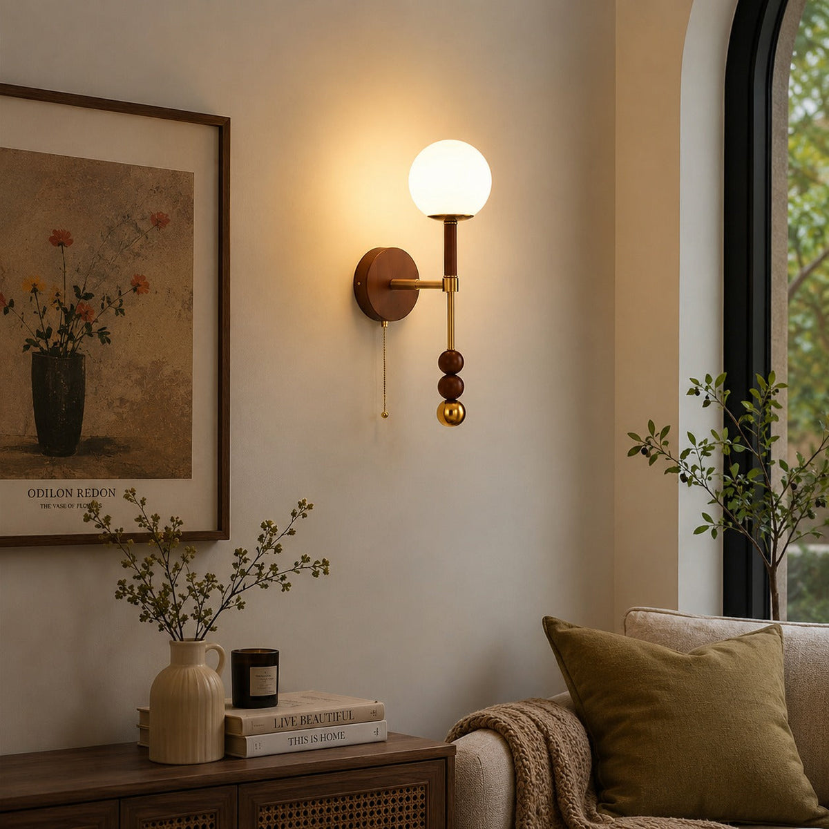 Wood & Glass Shade Wall Sconce Wall Mounted LED