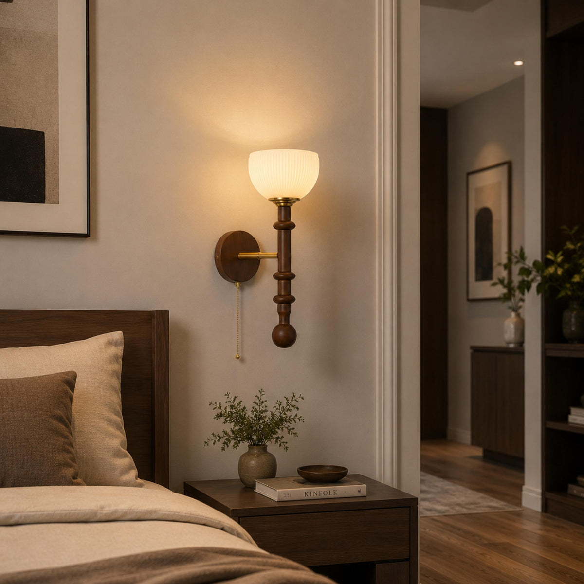 Wood & Glass Shade Wall Sconce Wall Mounted LED