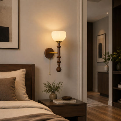 Wood & Glass Shade Wall Sconce Wall Mounted LED