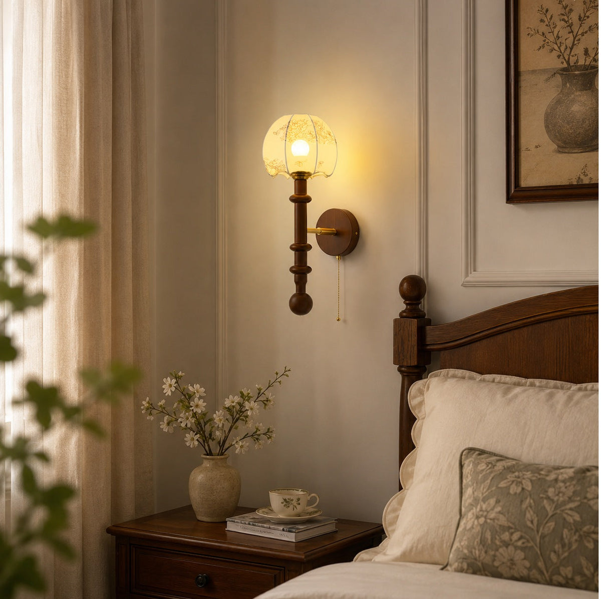 Wood & Glass Shade Wall Sconce Wall Mounted LED