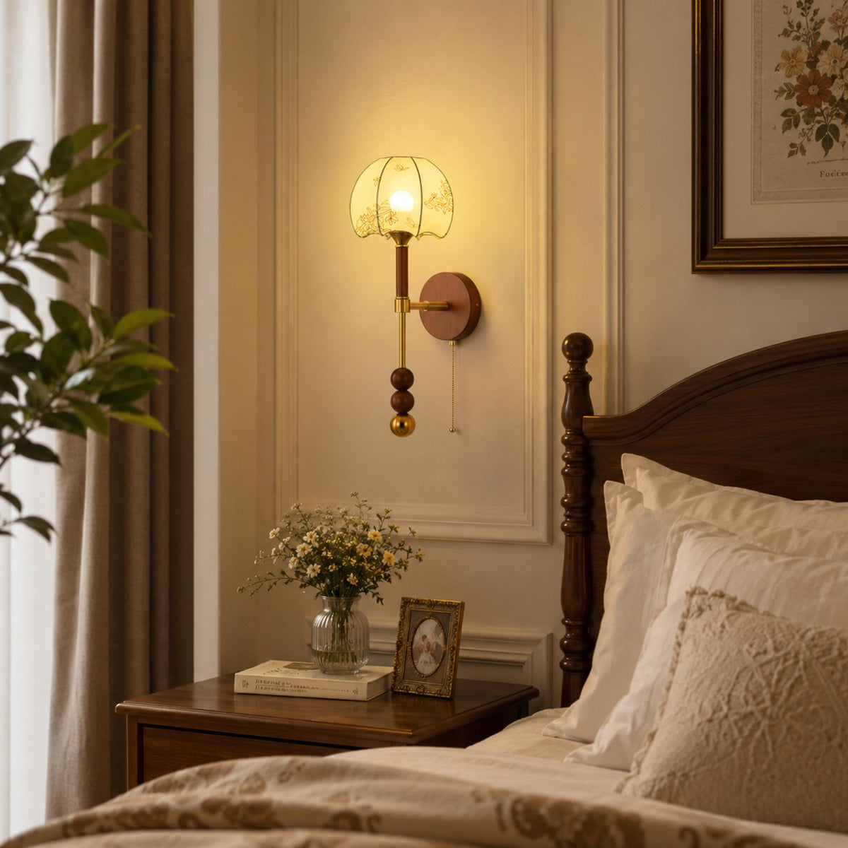 Wood & Glass Shade Wall Sconce Wall Mounted LED