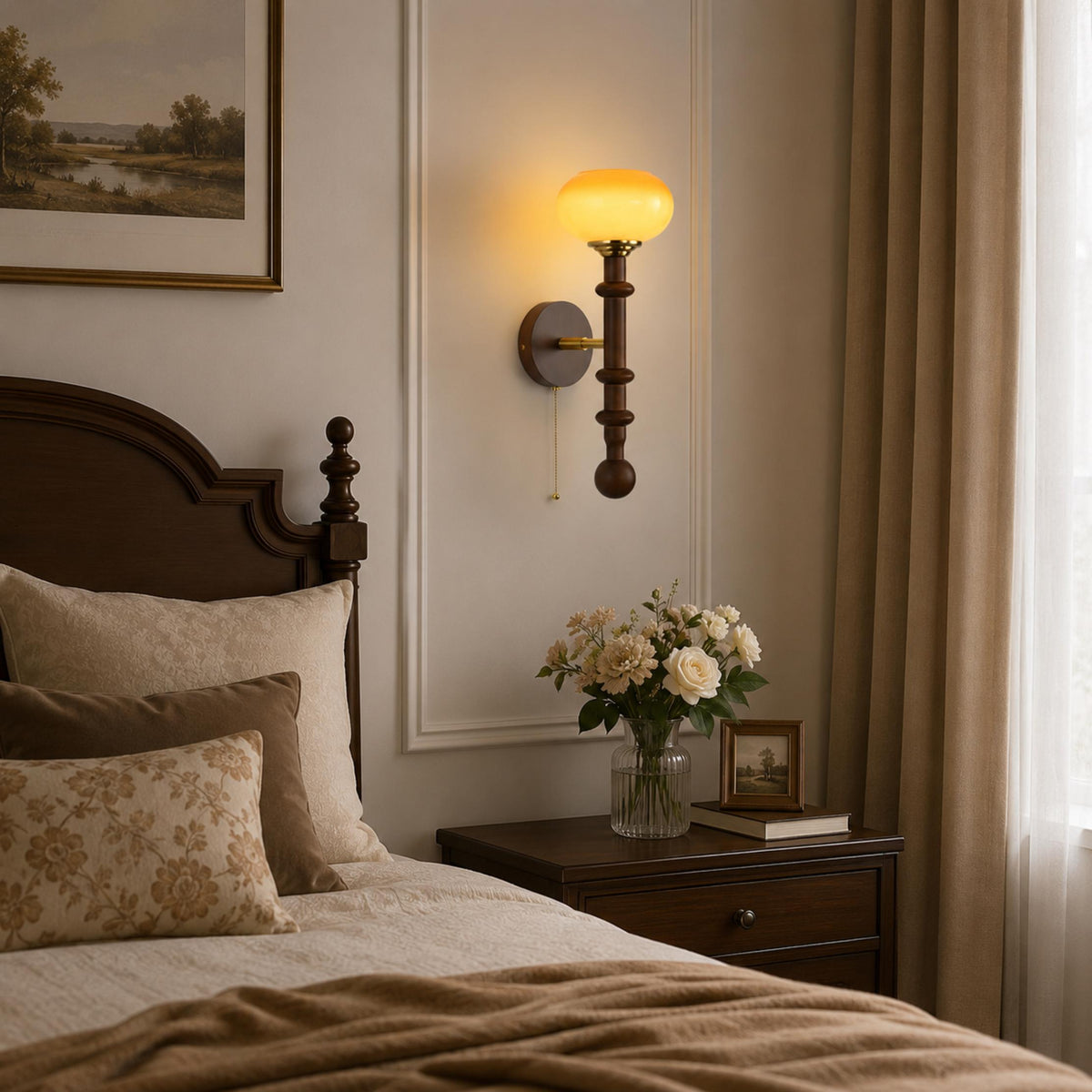 Wood & Glass Shade Wall Sconce Wall Mounted LED