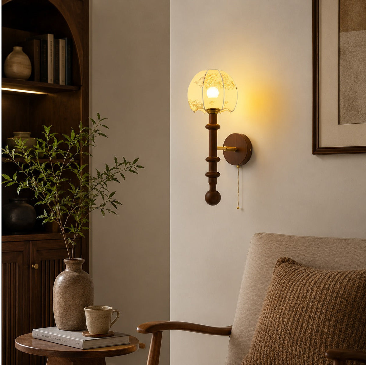 Wood & Glass Shade Wall Sconce Wall Mounted LED