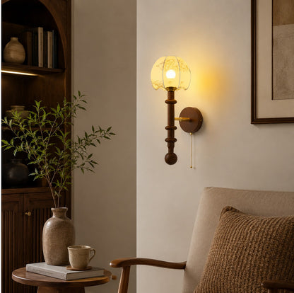 Wood & Glass Shade Wall Sconce Wall Mounted LED