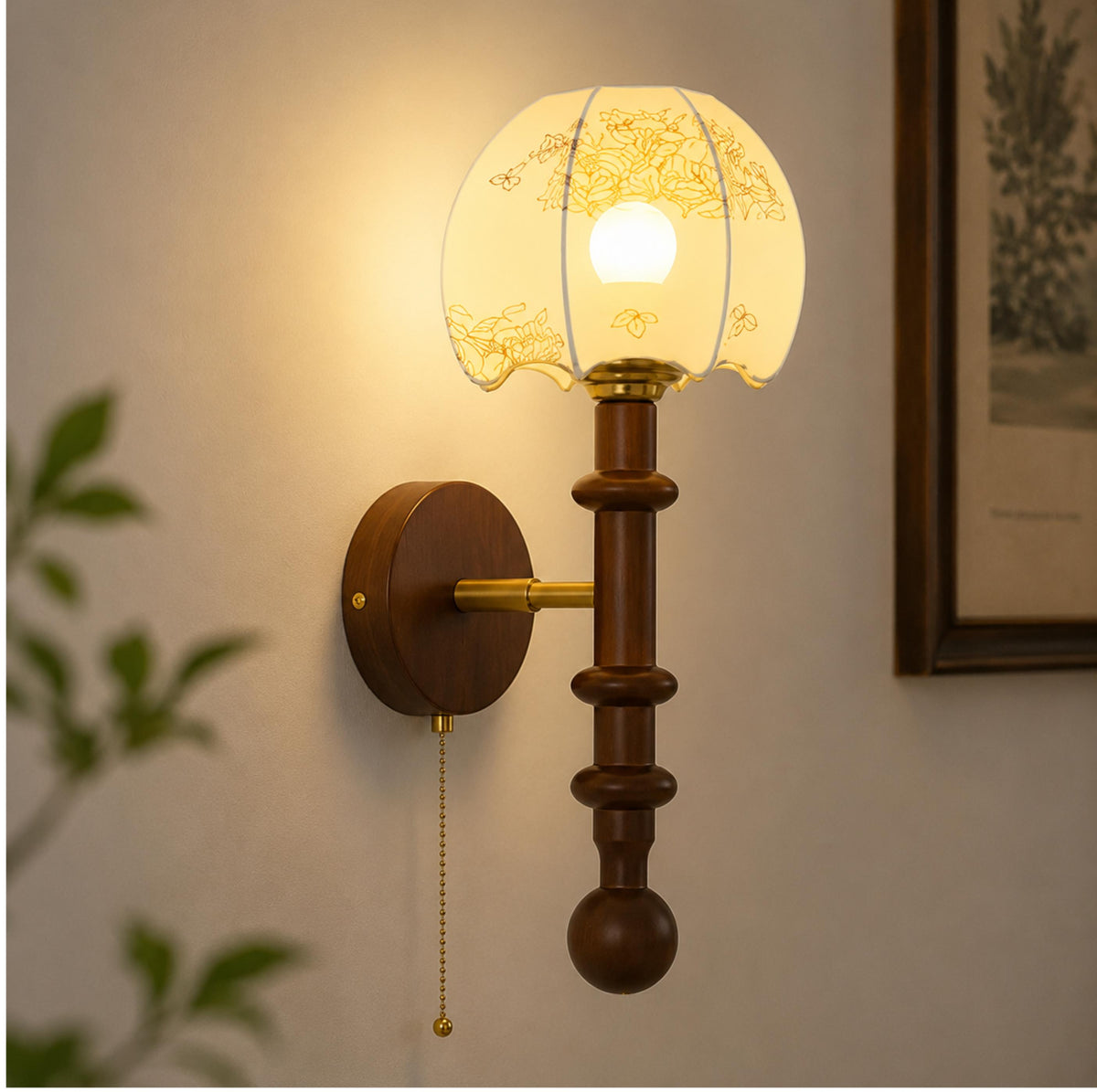 Wood & Glass Shade Wall Sconce Wall Mounted LED