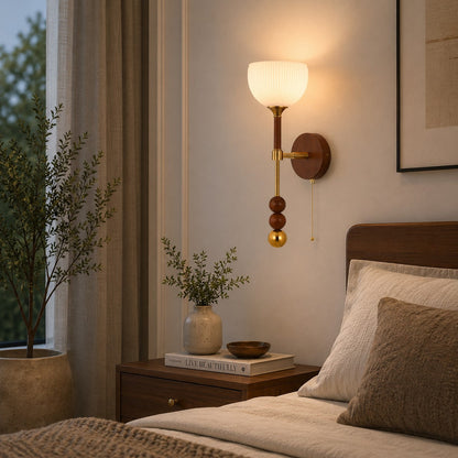 Wood & Glass Shade Wall Sconce Wall Mounted LED