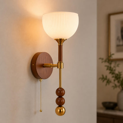 Wood & Glass Shade Wall Sconce Wall Mounted LED