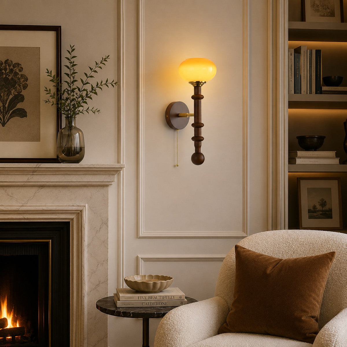 Wood & Glass Shade Wall Sconce Wall Mounted LED