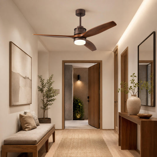 Scandinavian Three Wood Blade Ceiling Fan with 15W LED Light Walnut or Natural