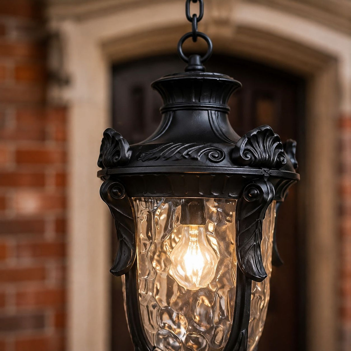 Outdoor Hammered Glass Pendant Lantern Porch Patio Weatherproof IP54