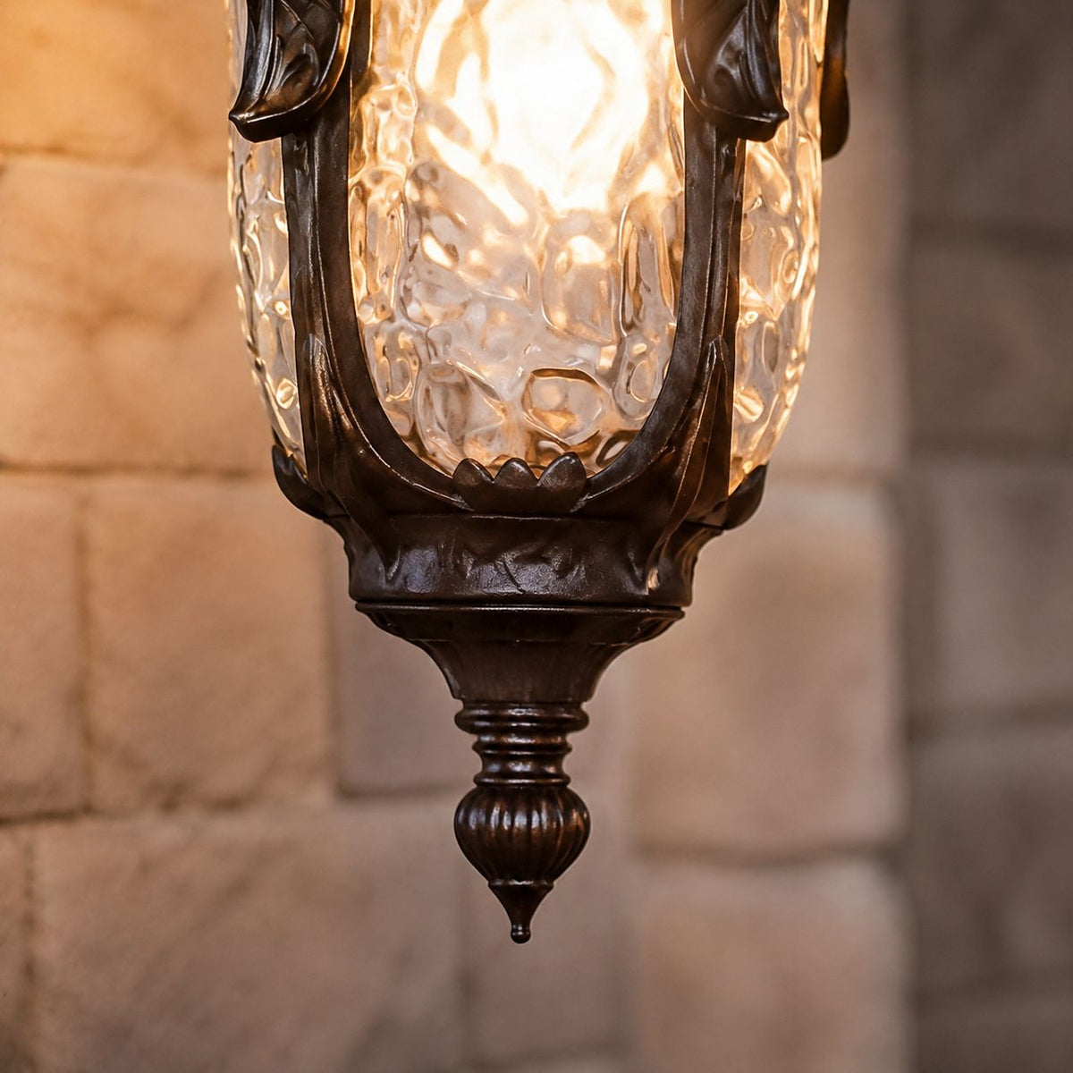 Outdoor Hammered Glass Pendant Lantern Porch Patio Weatherproof IP54