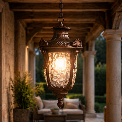 Outdoor Hammered Glass Pendant Lantern Porch Patio Weatherproof IP54
