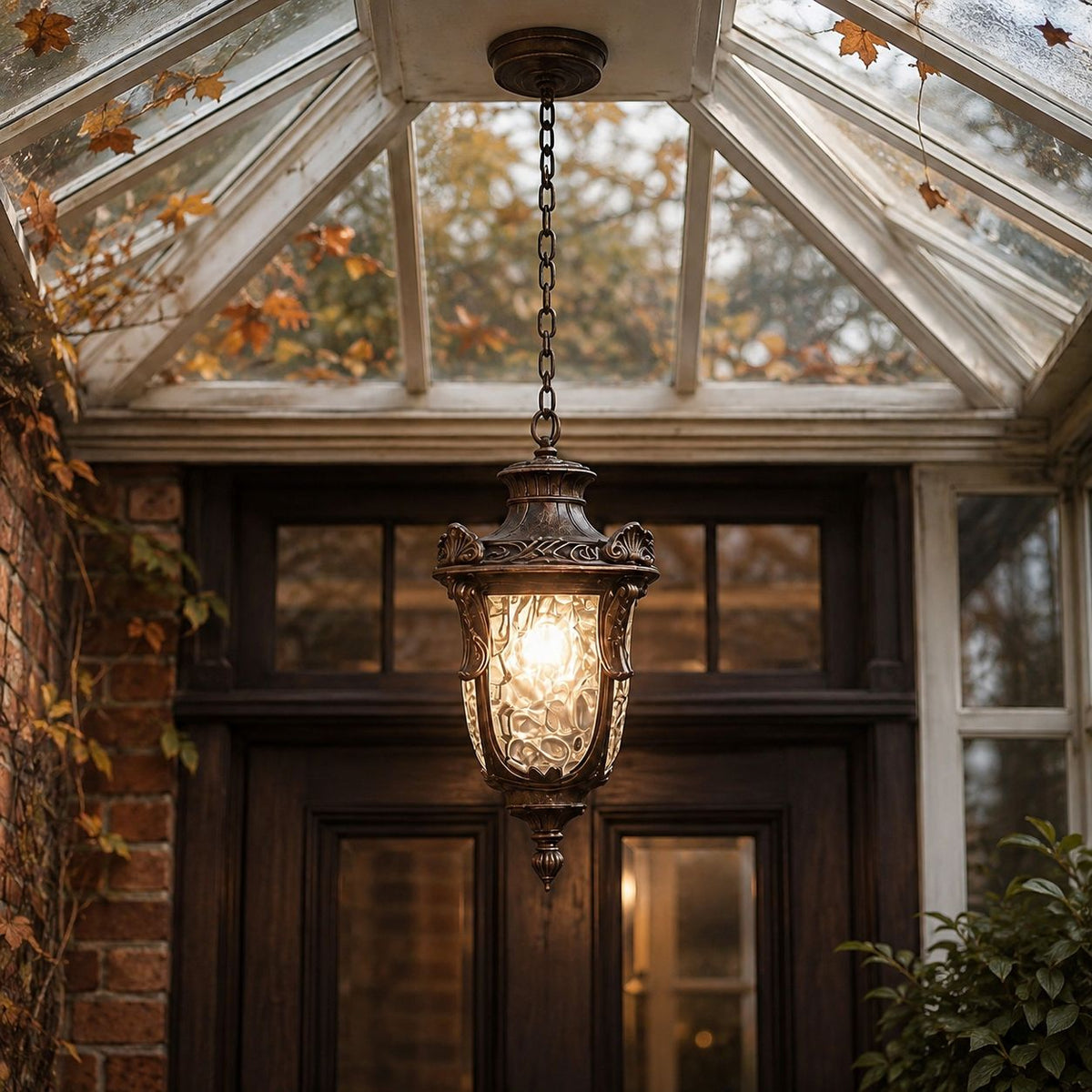 Outdoor Hammered Glass Pendant Lantern Porch Patio Weatherproof IP54